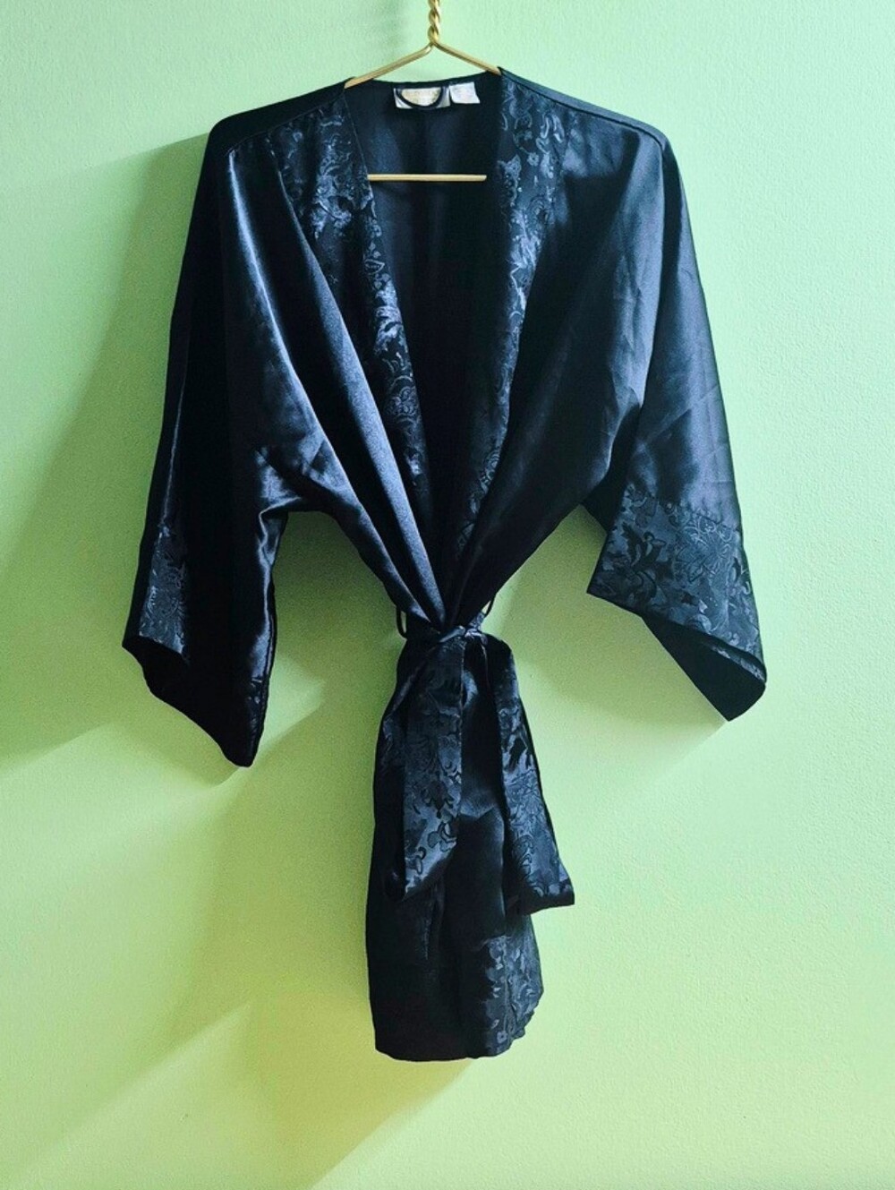 Vintage Gold Label Victoria Secret Black Silk Robe